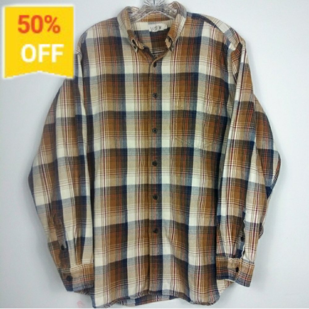 J. Crew Thick Cotton Flannel Shirt Brown Tan L